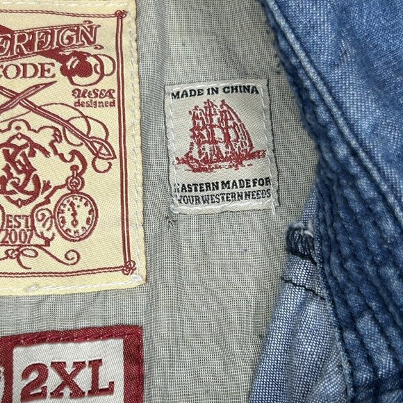 Sovereign Code Shirt Mens 2XL Denim Pearl Snap Western Cowboy Work Rodeo Outdoor - Picture 6 of 16